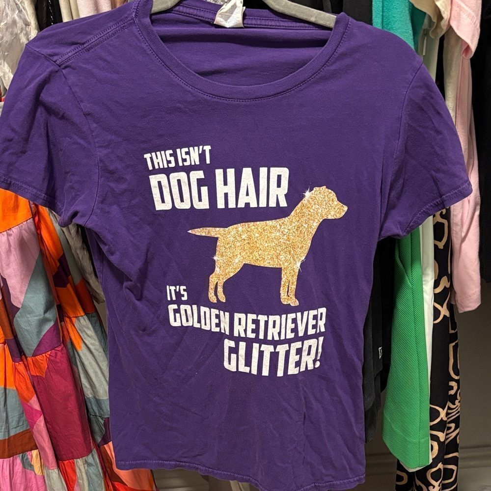 Purple golden retriever glitter Dog Lover T-Shirt sz Small